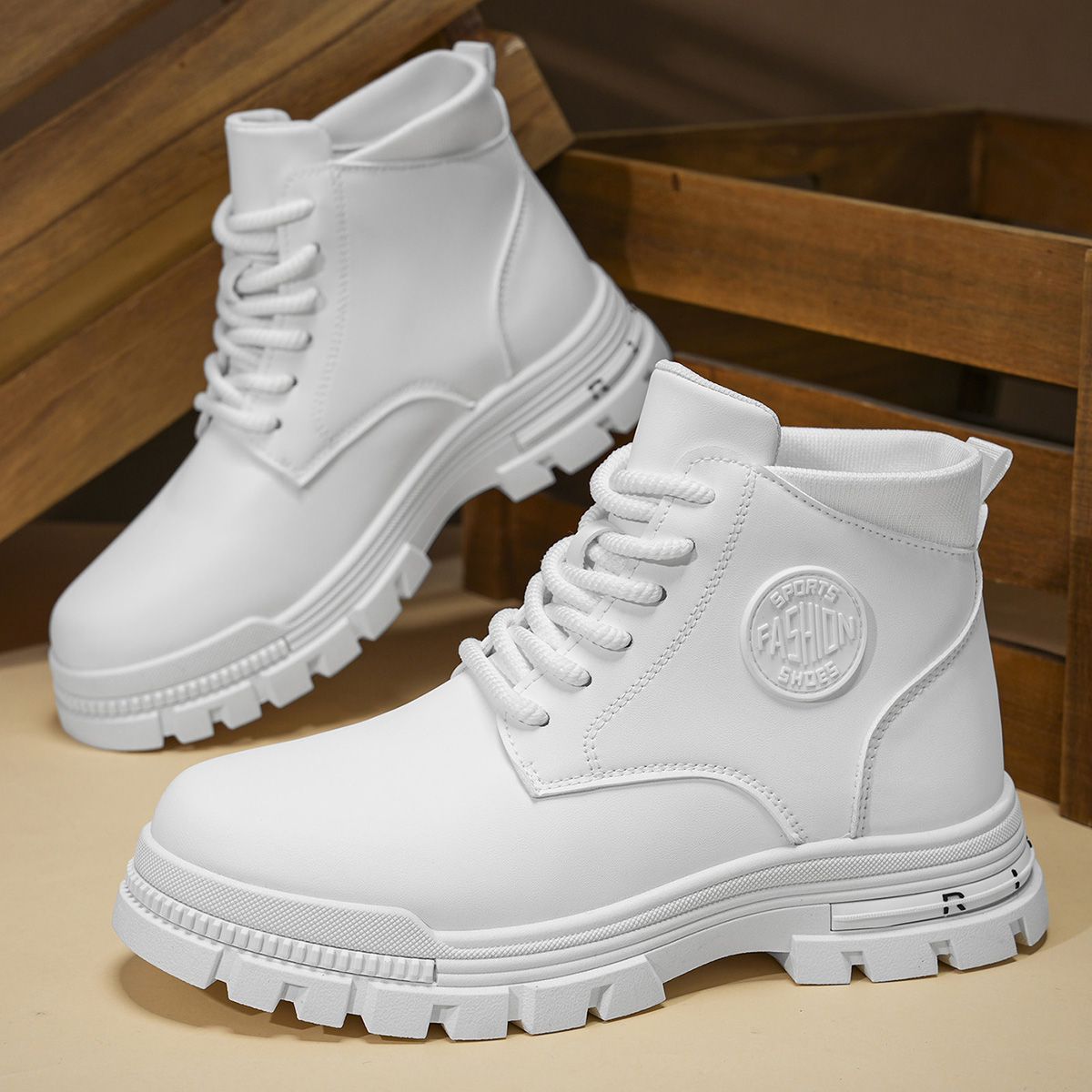 Sewing Cloth - Men's Fashionable All-Season White Motorcycle Boots